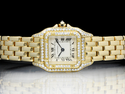 Cartier Panthere Figaro Lady 1280 Oro Diamanti Quadrante Bianco Romani 