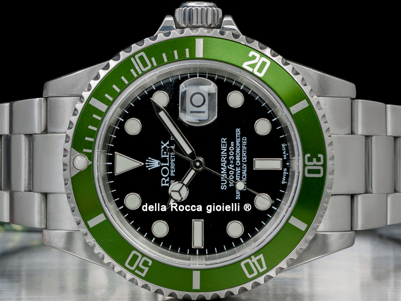 Rolex Submariner Date 16610LV 50th Green Bezel Fat Four Mark 1 Della Rocca