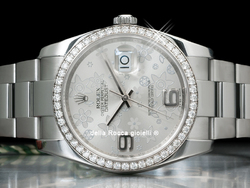 Rolex Datejust 36 Oyster Bracelet Silver Floral Dial Diamonds Bezel 116244 